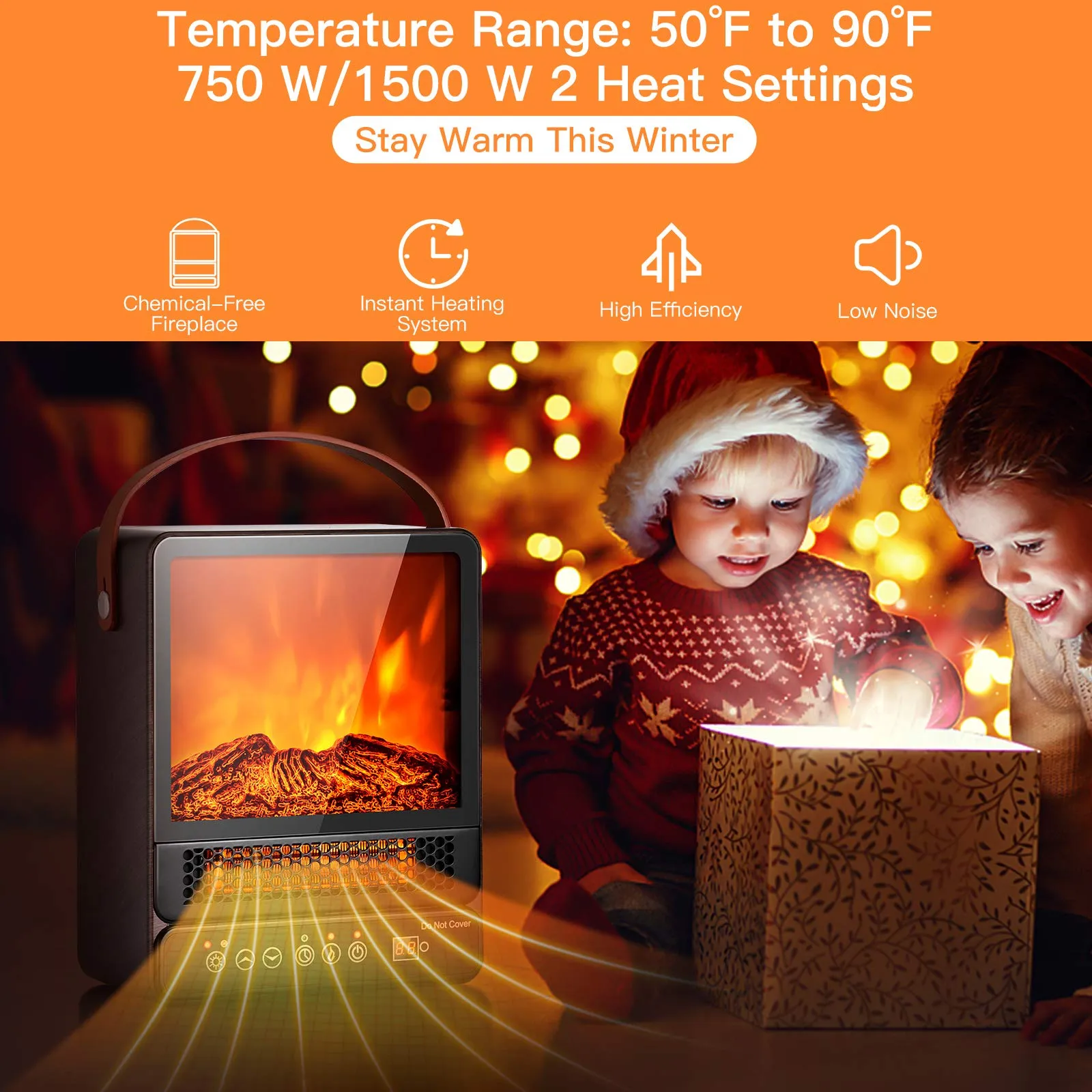 14.5" Mini Portable Electric Fireplace, 750W/1500W Tabletop Stove Heater with 3D Flame & Remote Control