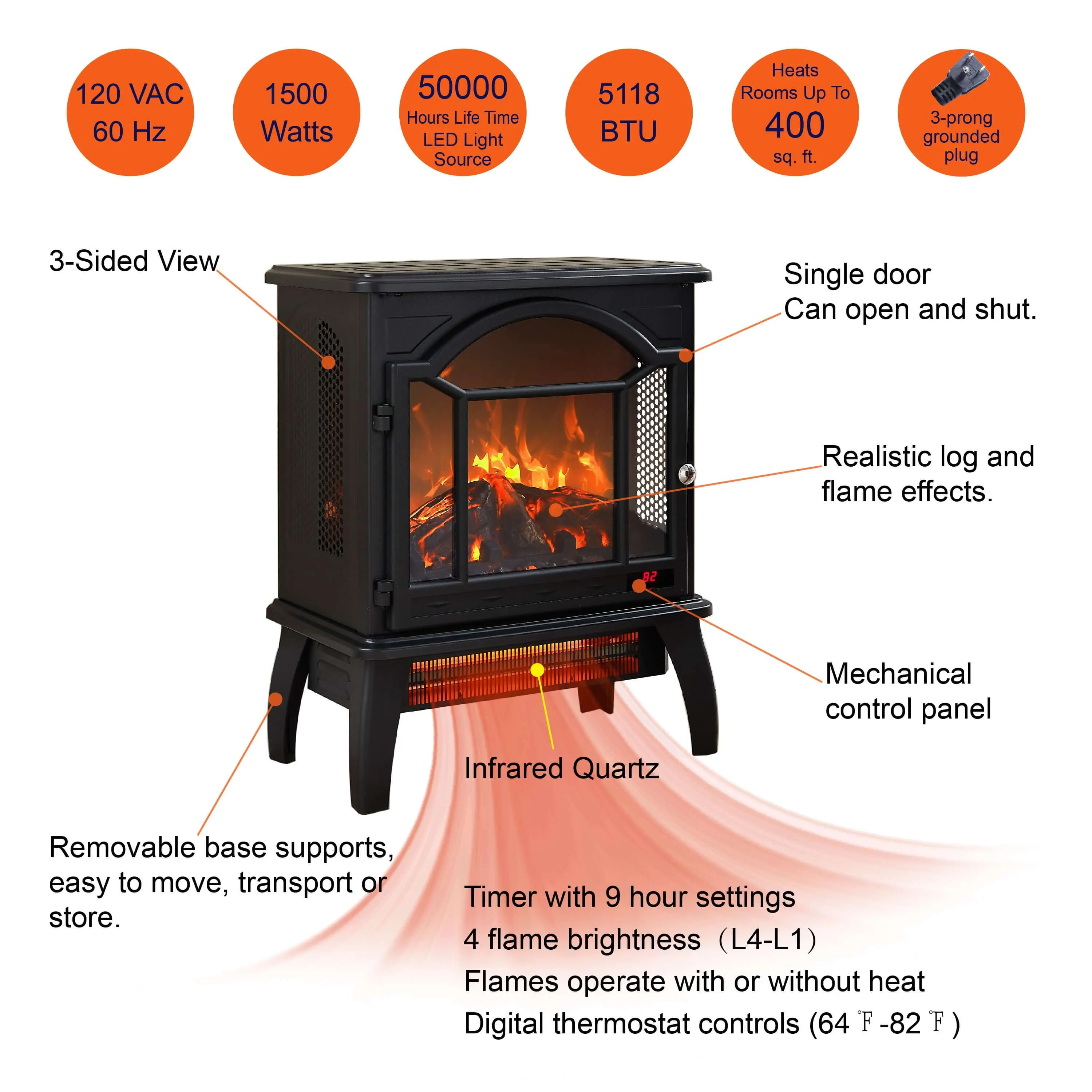 18 Infrared Electric Stove - Remote & Portable | Antique Black