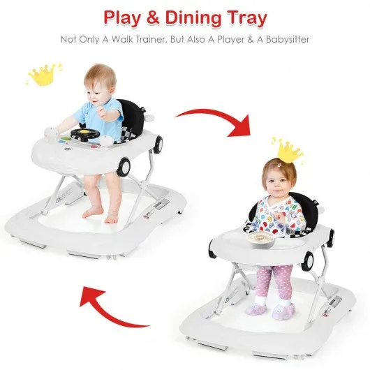 2-in-1 Foldable Baby Walker with Music Player & Lights-White