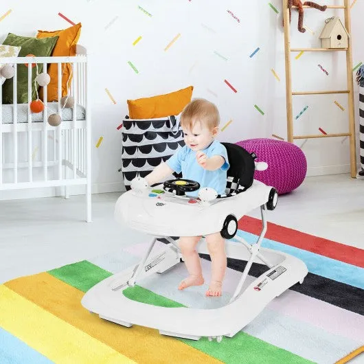 2-in-1 Foldable Baby Walker with Music Player & Lights-White