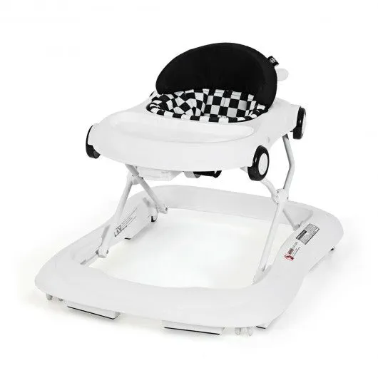 2-in-1 Foldable Baby Walker with Music Player & Lights-White