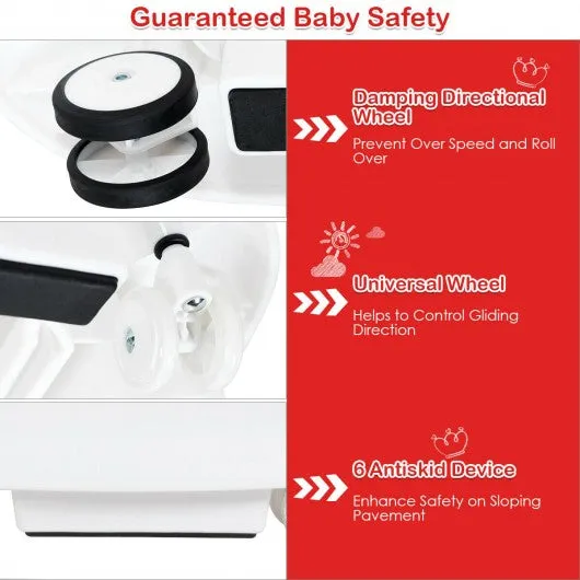 2-in-1 Foldable Baby Walker with Music Player & Lights-White