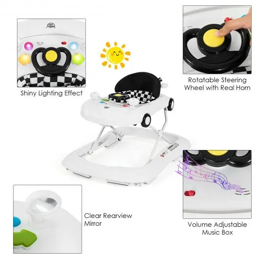 2-in-1 Foldable Baby Walker with Music Player & Lights-White