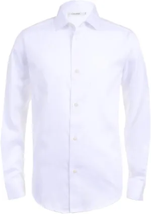 Calvin Klein Boys' Long Sleeve Sateen Dress Shirt, Button-Down Style with Cuffs & Shirttail Hem