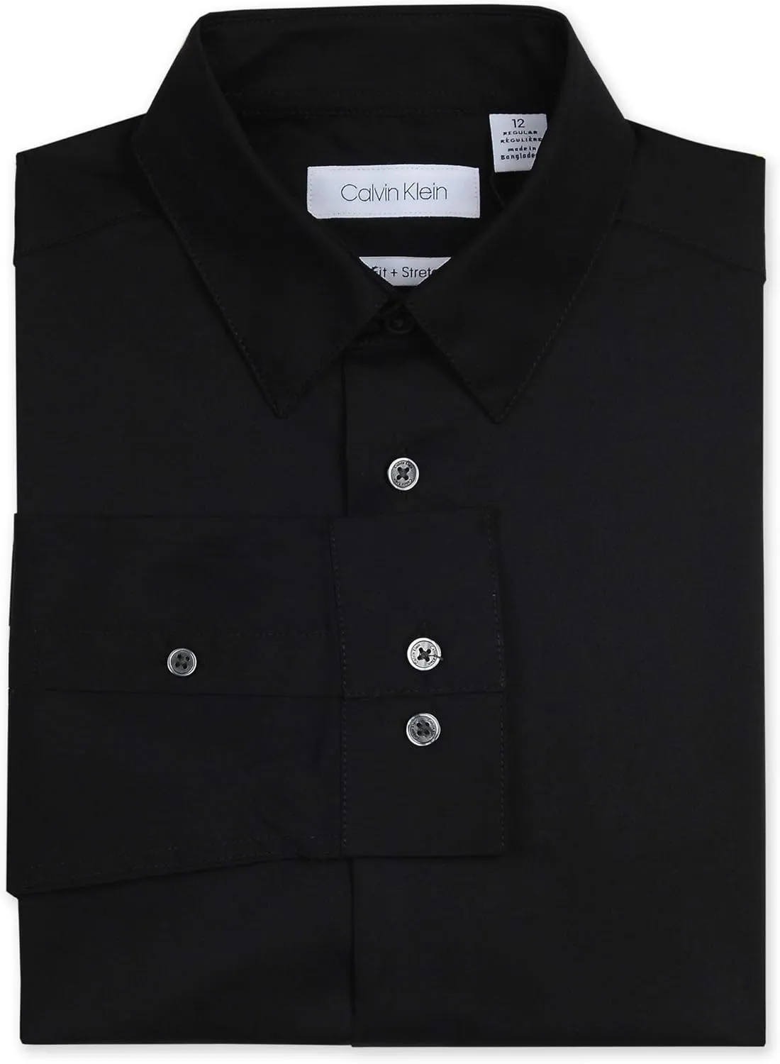 Calvin Klein Boys' Long Sleeve Sateen Dress Shirt, Button-Down Style with Cuffs & Shirttail Hem