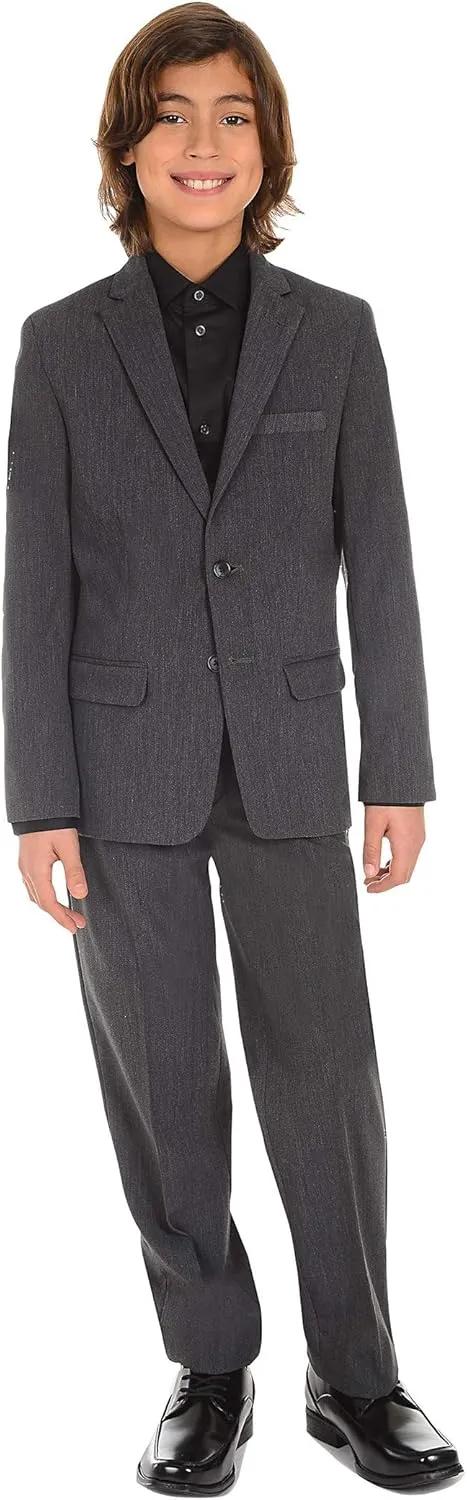 Calvin Klein Boys' Long Sleeve Sateen Dress Shirt, Button-Down Style with Cuffs & Shirttail Hem