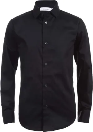 Calvin Klein Boys' Long Sleeve Sateen Dress Shirt, Button-Down Style with Cuffs & Shirttail Hem