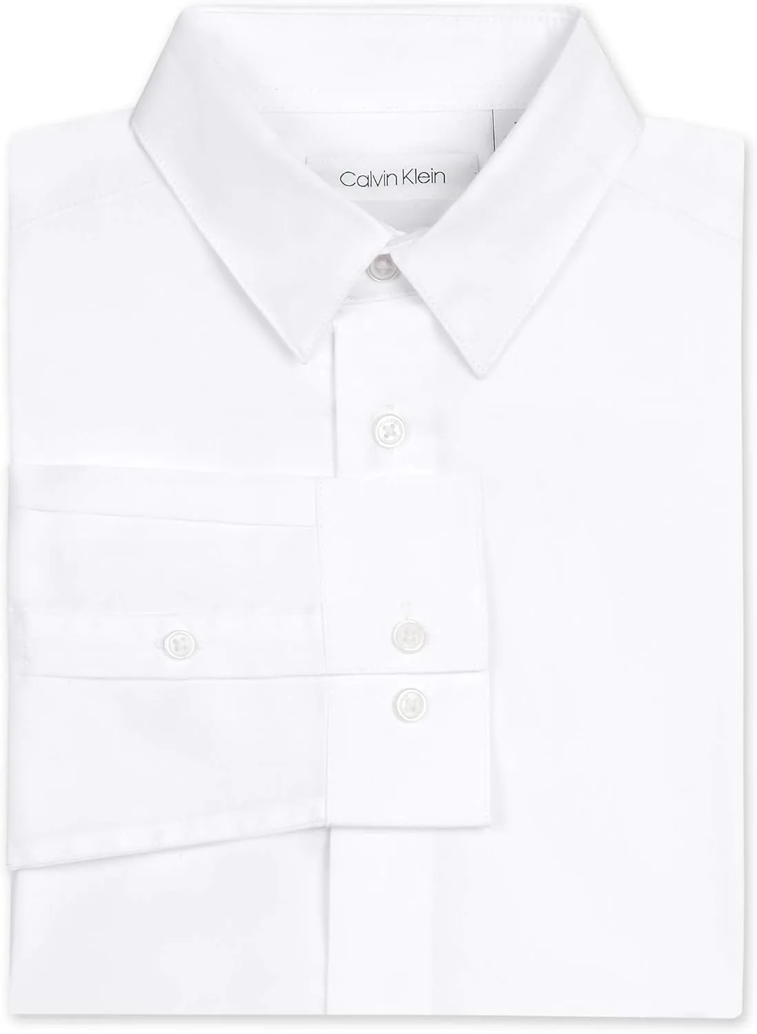 Calvin Klein Boys' Long Sleeve Sateen Dress Shirt, Button-Down Style with Cuffs & Shirttail Hem