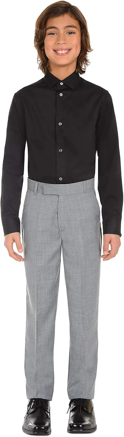 Calvin Klein Boys' Long Sleeve Sateen Dress Shirt, Button-Down Style with Cuffs & Shirttail Hem