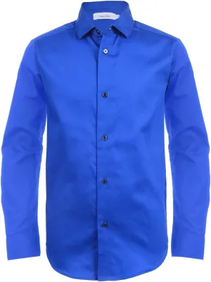 Calvin Klein Boys' Long Sleeve Sateen Dress Shirt, Button-Down Style with Cuffs & Shirttail Hem