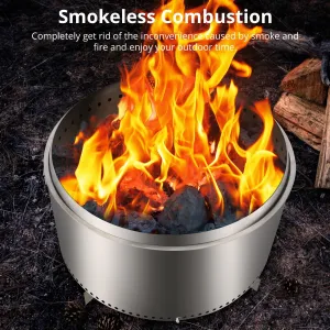 cozy 27 Inch Smokeless Fire Pit - Portable Stainless Steel Camping Stove with Stand & Removable Ash Pan | Ideal for Outdoor Wood Burning | H: 11.5 in, 26.9 lbs