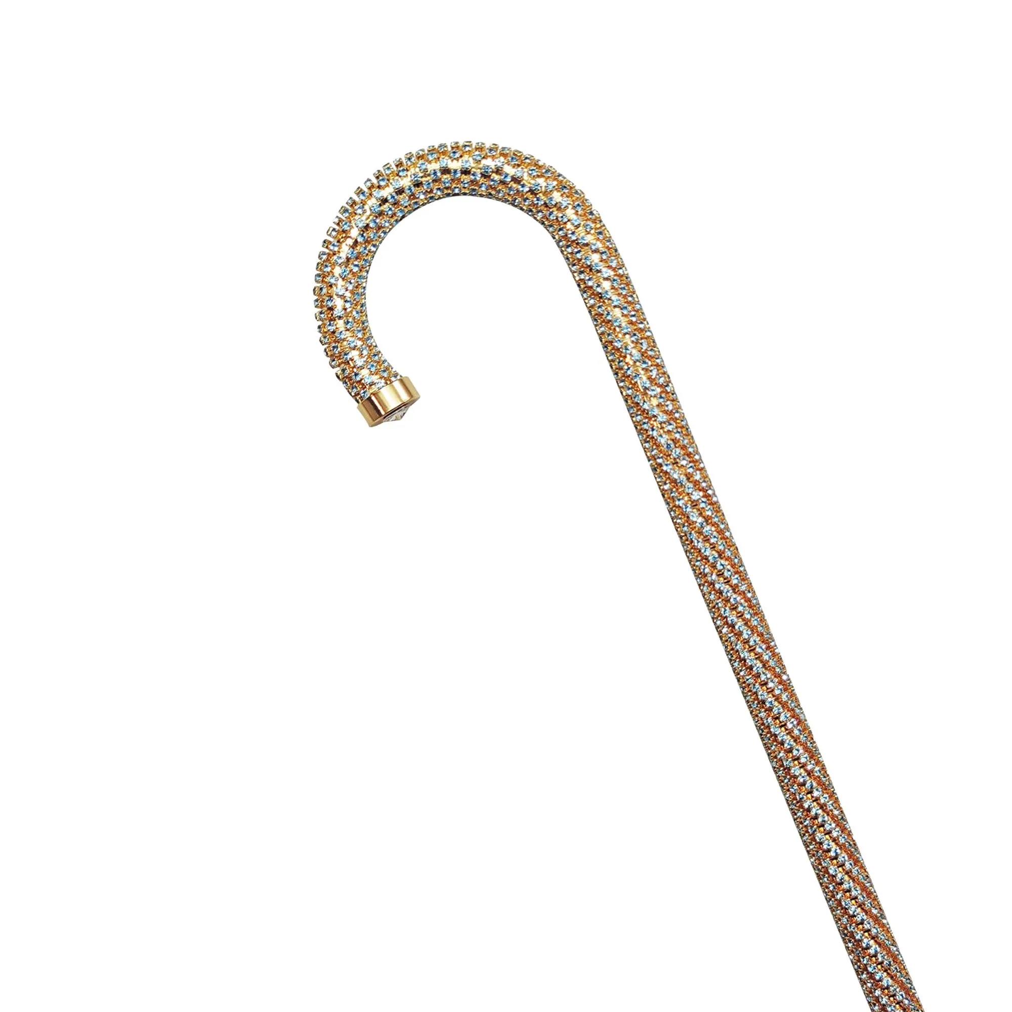 Crook Walking Cane Encrusted with Aquamarine crystals