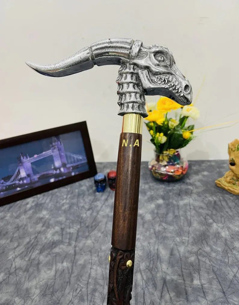 Dragon Head Walking Cane Victorian Style Nautical Toscano Dragon Handle Wooden Walking Stick