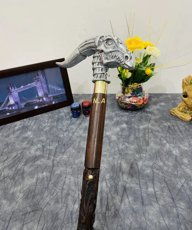 Dragon Head Walking Cane Victorian Style Nautical Toscano Dragon Handle Wooden Walking Stick