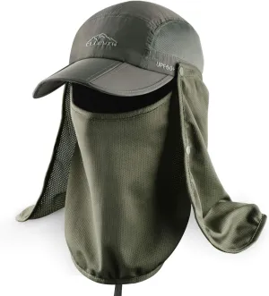 ELLEWIN Outdoor Sun Hat for Men Women UPF 50  Fishing UV Hat with Neck Flap Face Cover for Sun Protection