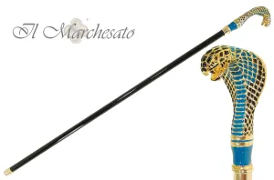 Fantastic Gold Plated Cobra - Hand Enamelled - Walking Cane