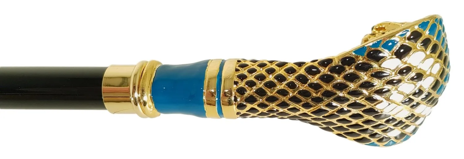 Fantastic Gold Plated Cobra - Hand Enamelled - Walking Cane