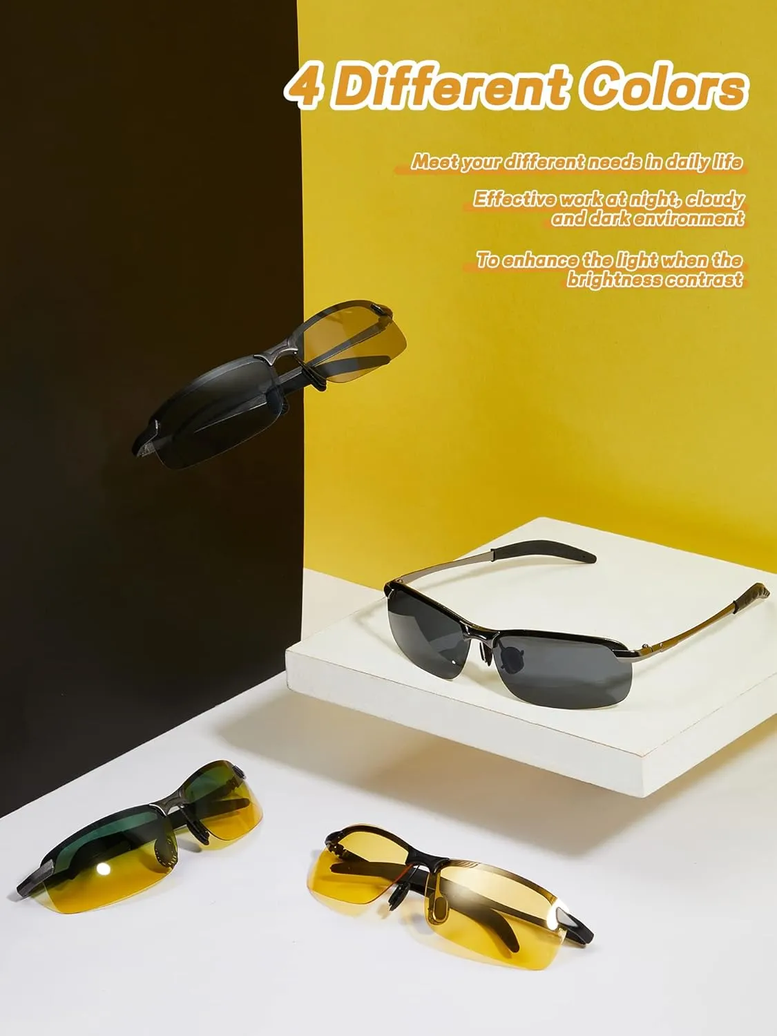 Flutesan 4 Pieces Night Driving Glasses Polarized Walking Glasses Anti Glare Driving Sunglasses for Men UV Protection