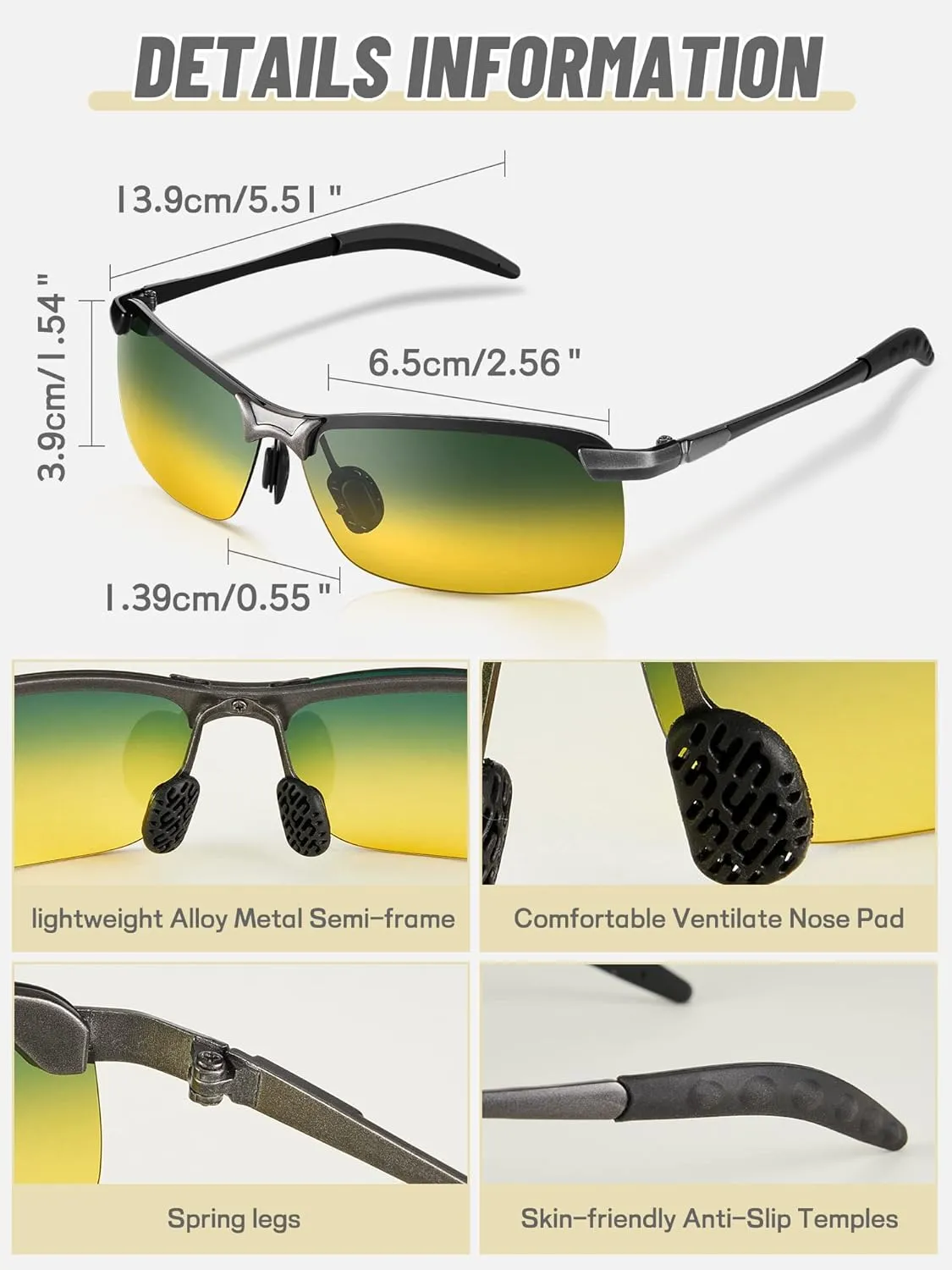 Flutesan 4 Pieces Night Driving Glasses Polarized Walking Glasses Anti Glare Driving Sunglasses for Men UV Protection