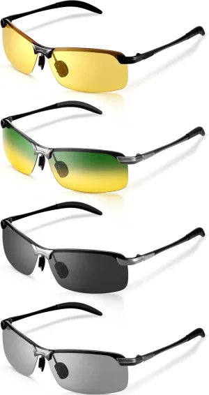Flutesan 4 Pieces Night Driving Glasses Polarized Walking Glasses Anti Glare Driving Sunglasses for Men UV Protection