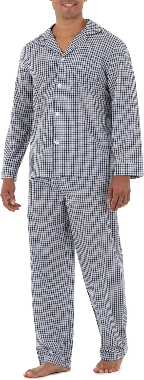 Fruit of the Loom mens Long Sleeve Broadcloth Pajama Set