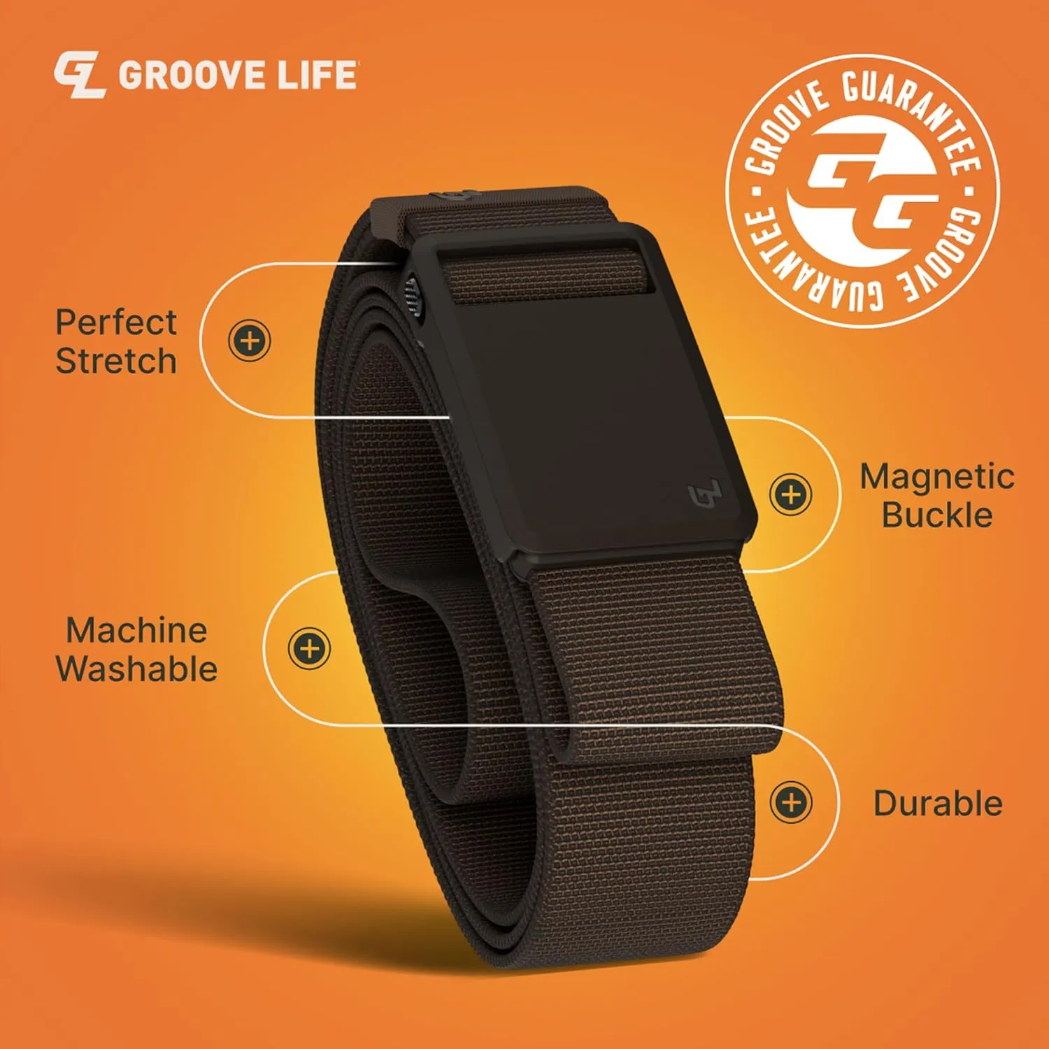 Groove Life Groove Belt Ultra - Men's Stretch Nylon Belt with Magnetic Polymer Buckle, Lightweight, Machine Washable