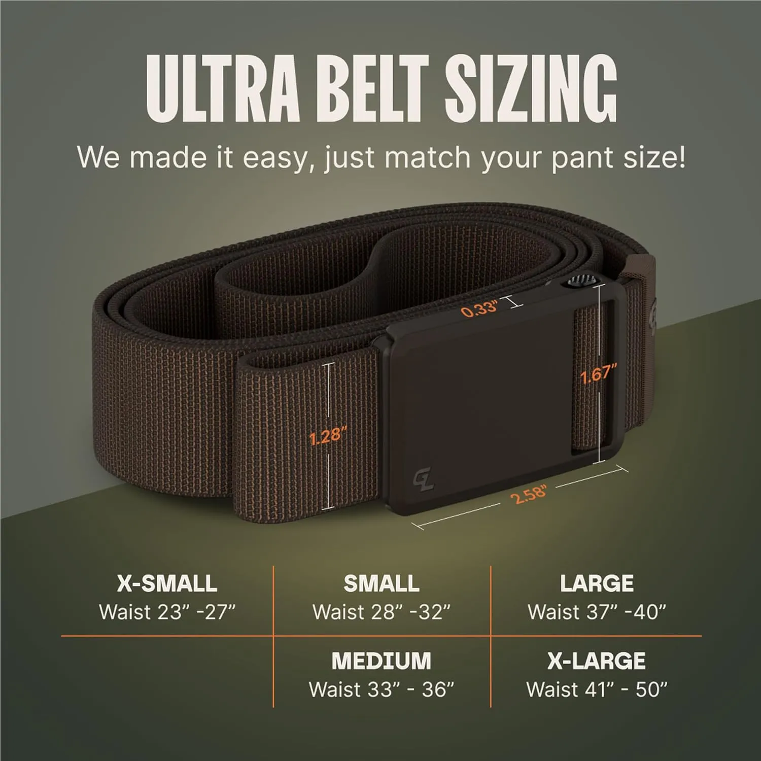 Groove Life Groove Belt Ultra - Men's Stretch Nylon Belt with Magnetic Polymer Buckle, Lightweight, Machine Washable
