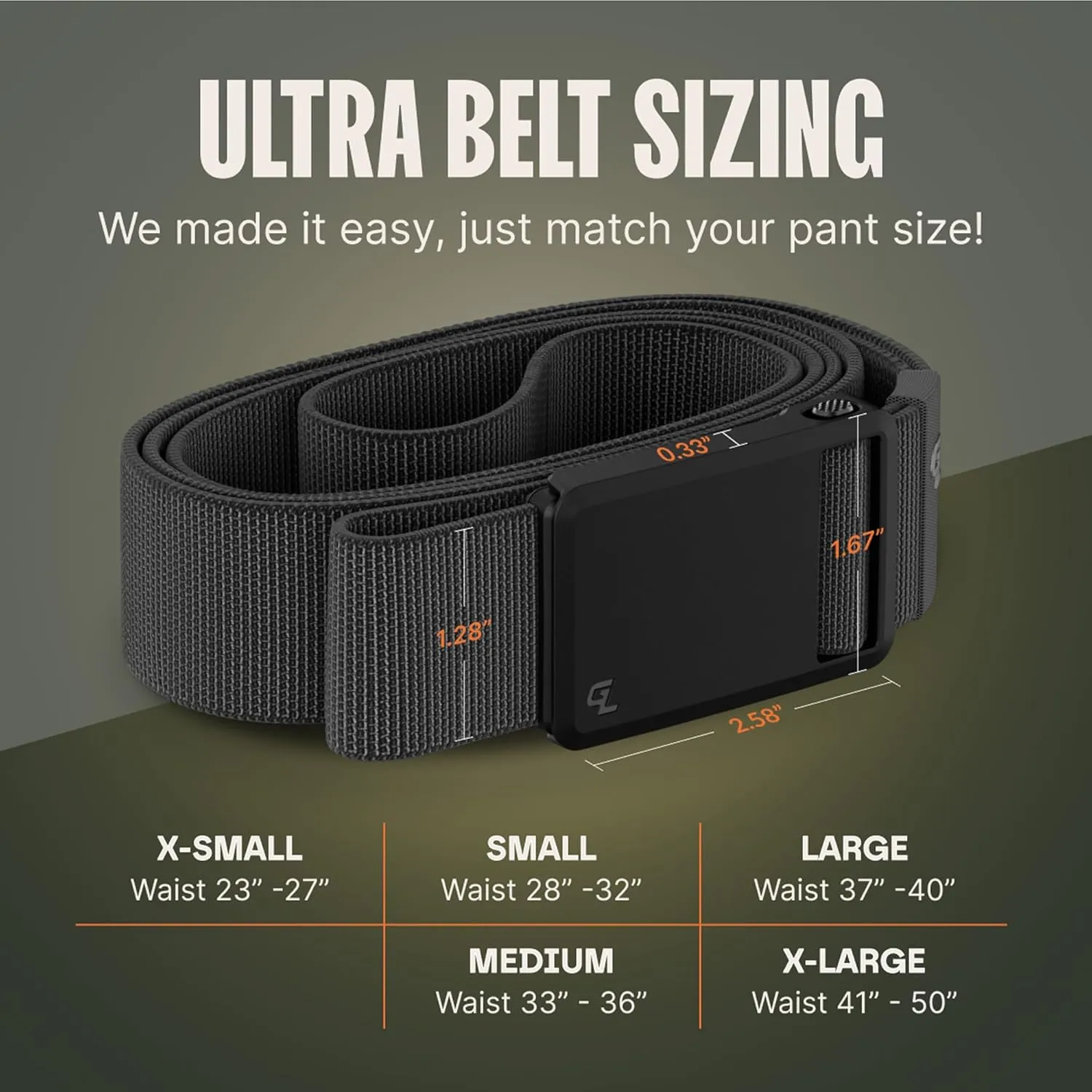 Groove Life Groove Belt Ultra - Men's Stretch Nylon Belt with Magnetic Polymer Buckle, Lightweight, Machine Washable