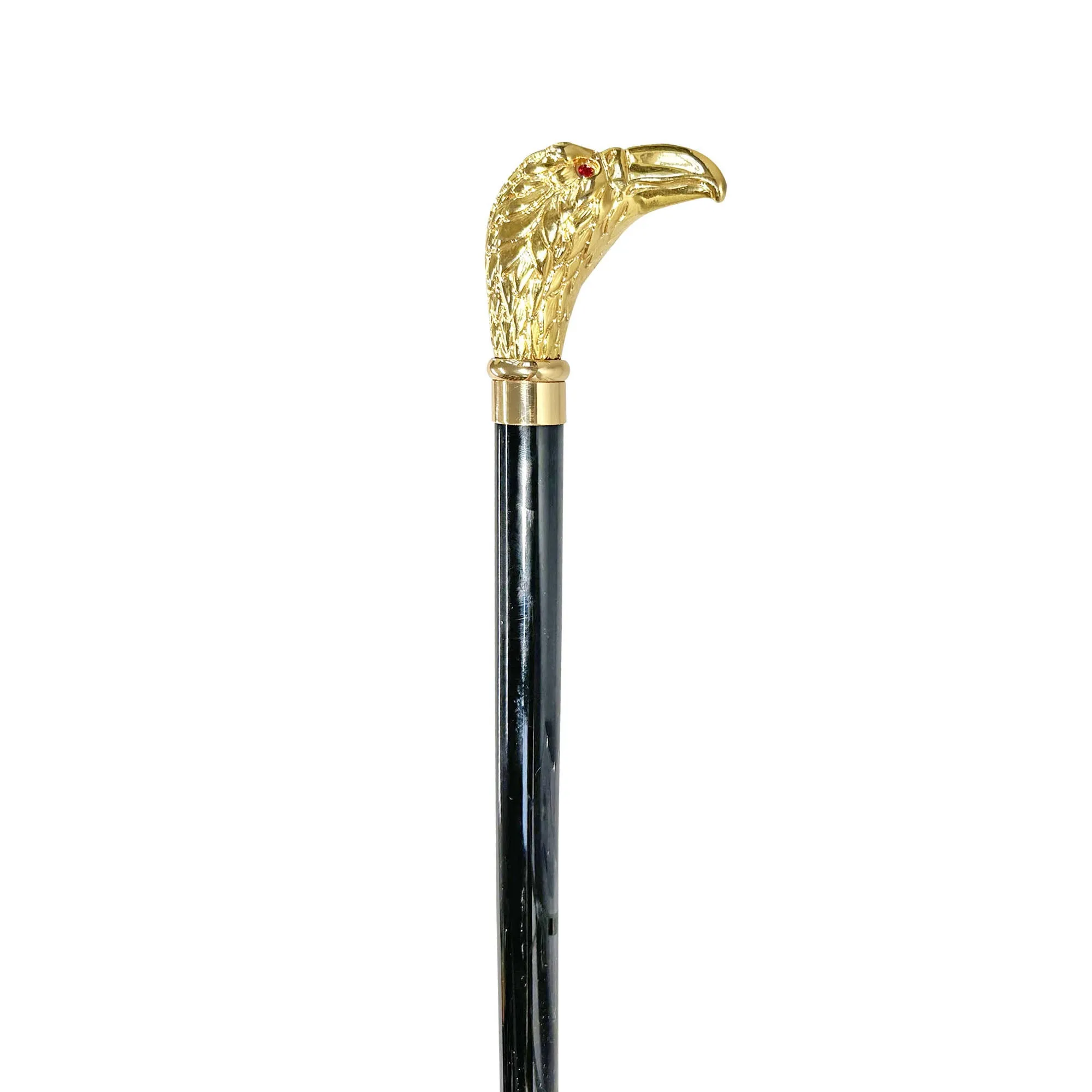 Handmade Eagle Walking stick with red stone - 24K gold-plated