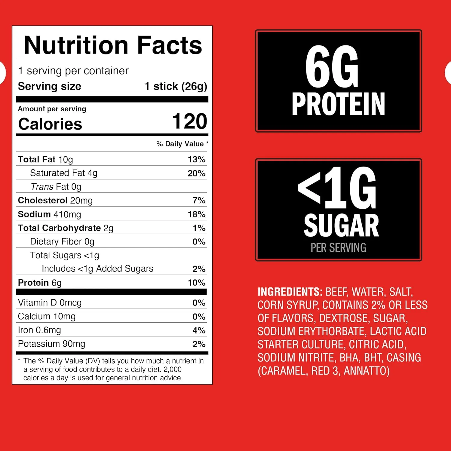 Jack Link's Beef Sticks, Original - Protein Snack, Meat Stick with 6g of Protein, Meat Snack Sticks Made with 100% Beef, Keto Friendly, Individually Wrapped - 0.92 Oz. (20 Count)