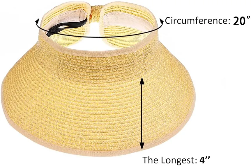 Kids Summer Roll Up Sun Visor Hat Wide Brim Straw Teens Beach Hat Cap Sun Hats with Bow for Girls