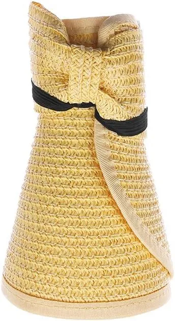 Kids Summer Roll Up Sun Visor Hat Wide Brim Straw Teens Beach Hat Cap Sun Hats with Bow for Girls