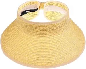 Kids Summer Roll Up Sun Visor Hat Wide Brim Straw Teens Beach Hat Cap Sun Hats with Bow for Girls