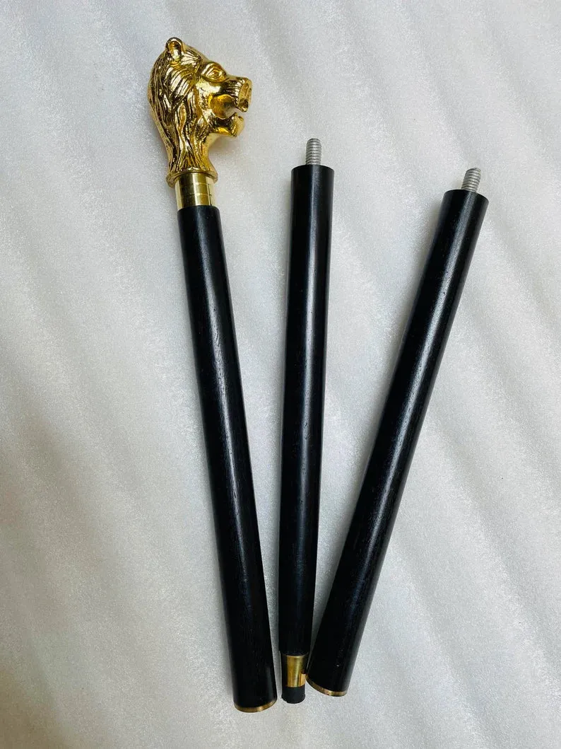 Lion Head Handle Vintage Wooden Walking Stick Cane