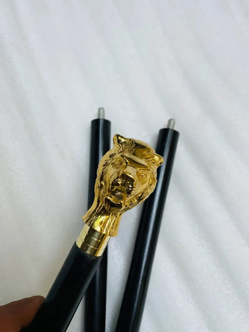 Lion Head Handle Vintage Wooden Walking Stick Cane