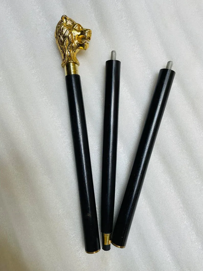 Lion Head Handle Vintage Wooden Walking Stick Cane