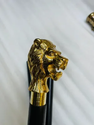 Lion Head Handle Vintage Wooden Walking Stick Cane