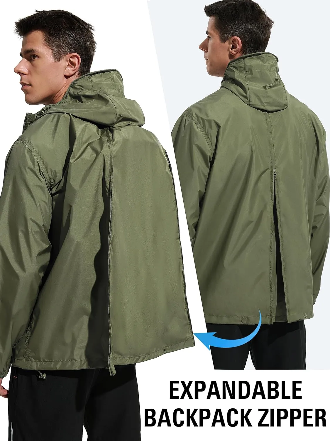 Mens Lightweight Rain Jacket Waterproof Windbreaker Packable Rain Coat with Hood for Golf Running Hiking Travel