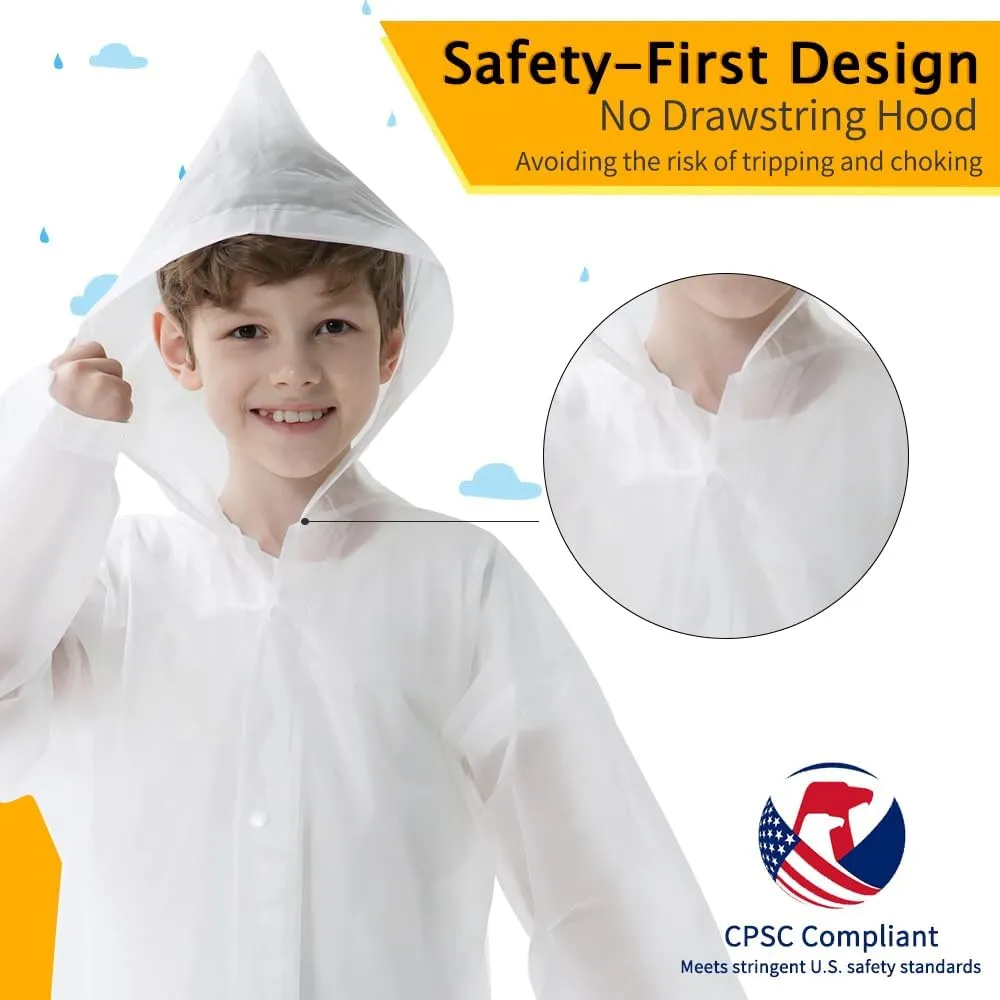 Opret 2 Pack Raincoats for Kids, Reusable Rain Ponchos with Hood and Sleeves Waterproof Rain Coats for Boys and Girls