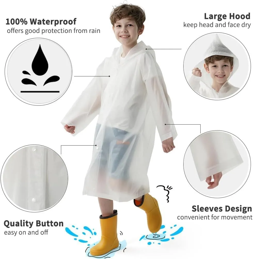 Opret 2 Pack Raincoats for Kids, Reusable Rain Ponchos with Hood and Sleeves Waterproof Rain Coats for Boys and Girls