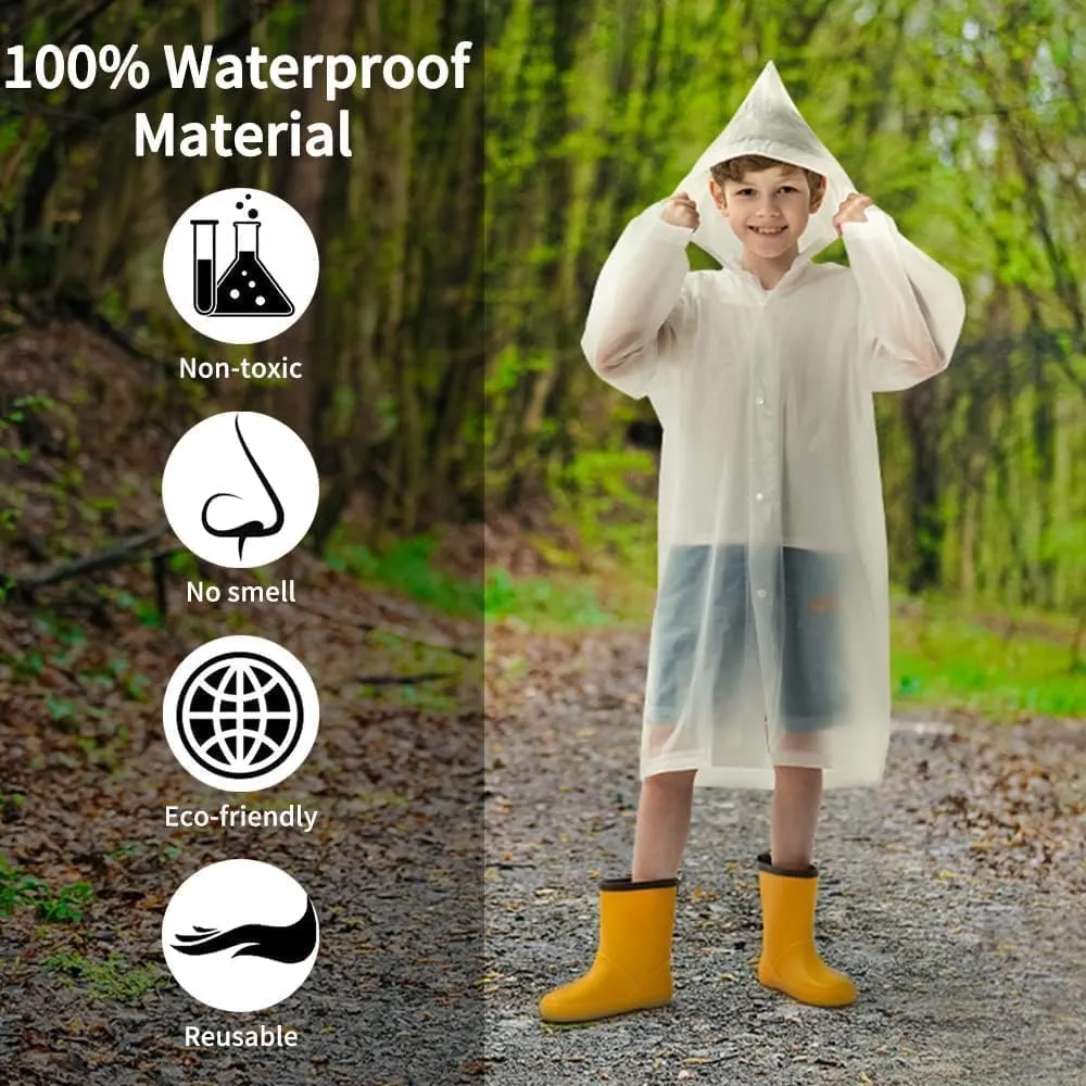 Opret 2 Pack Raincoats for Kids, Reusable Rain Ponchos with Hood and Sleeves Waterproof Rain Coats for Boys and Girls