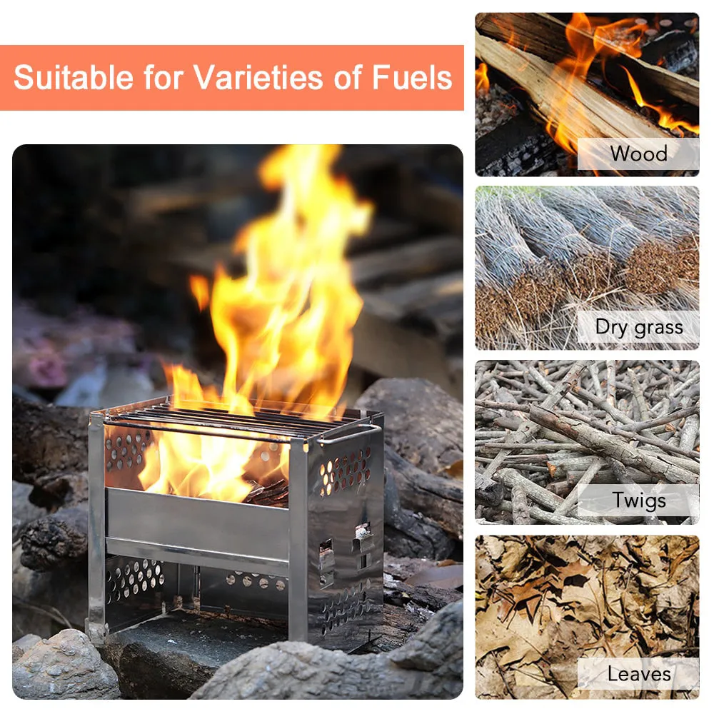 Outdoor Camping Wood Stove Barbecue Grill Portable Wood Burning Stove