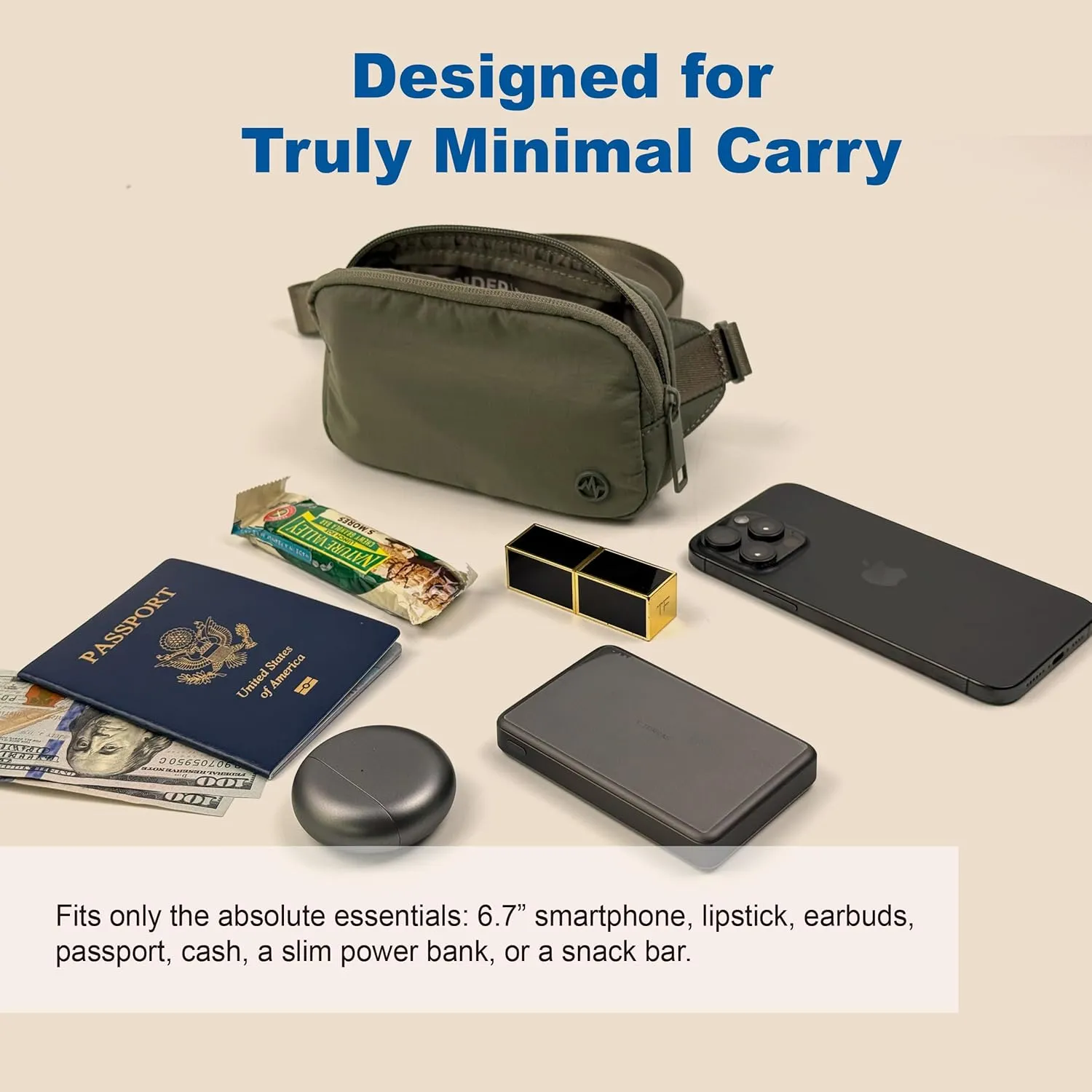 Pander Mini Belt Bag ?C Ultra Compact, Fits 6.7?? Phone, Lipstick, Earbuds, Essentials, Small Crossbody Waist Purse, Grey Sage