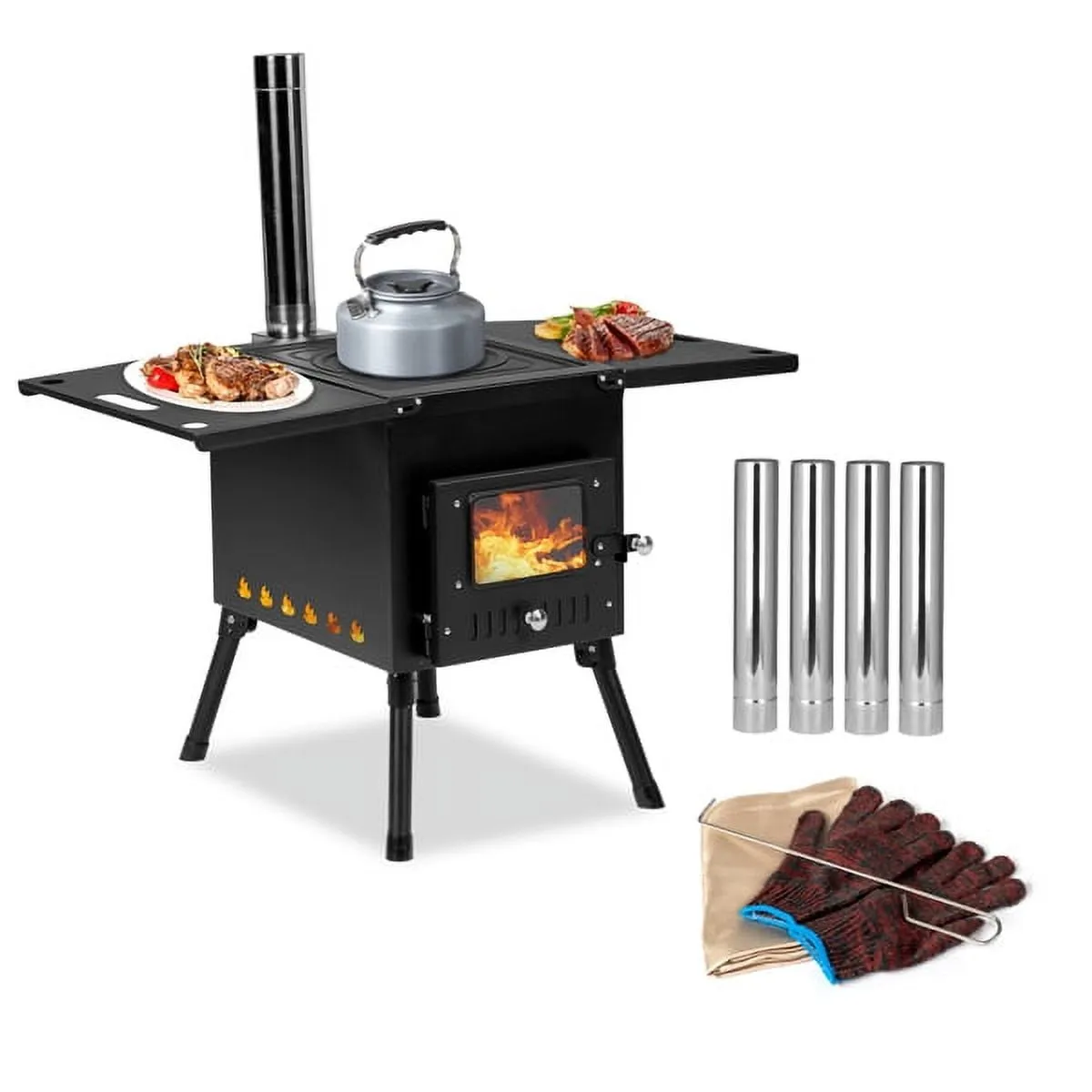premium 77.5*41*49cm black iron panel with chimney camping stove BBQ
