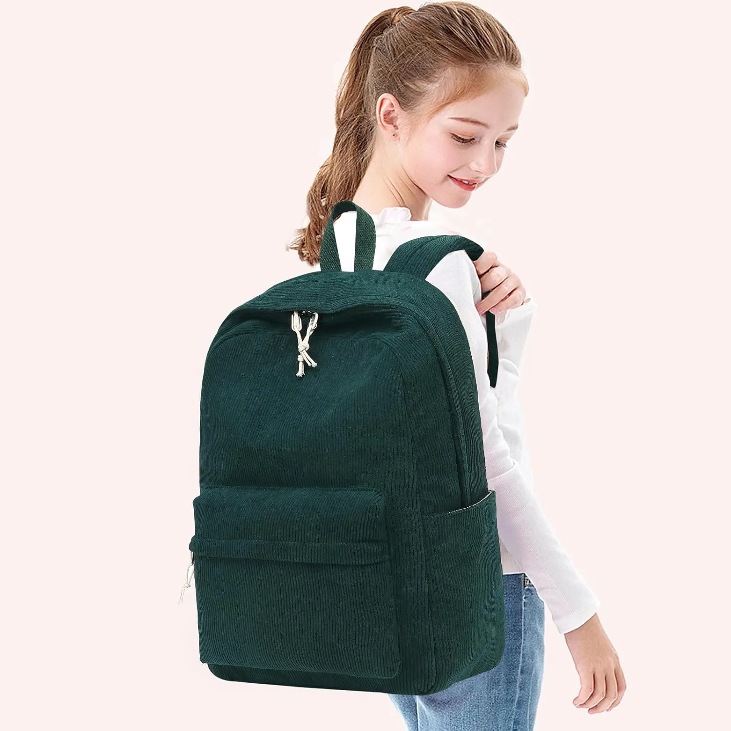 School Backpack for Teen Girls Bookbags Elementary High School Corduroy Laptop Bags Women Travel Daypacks
