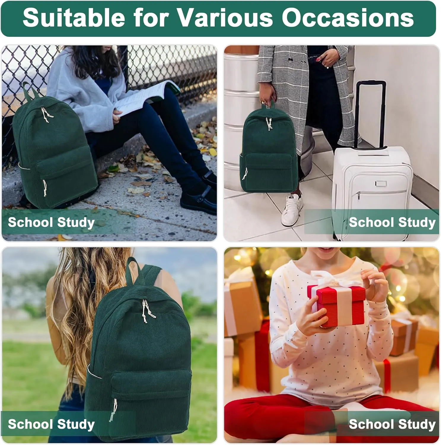 School Backpack for Teen Girls Bookbags Elementary High School Corduroy Laptop Bags Women Travel Daypacks