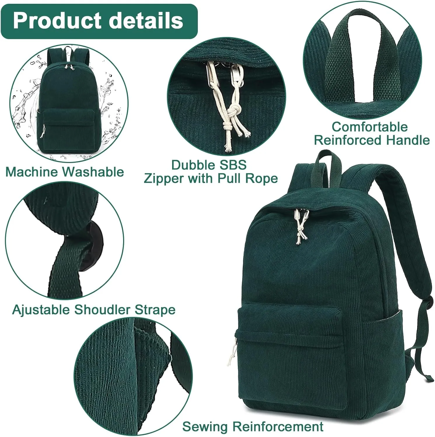 School Backpack for Teen Girls Bookbags Elementary High School Corduroy Laptop Bags Women Travel Daypacks