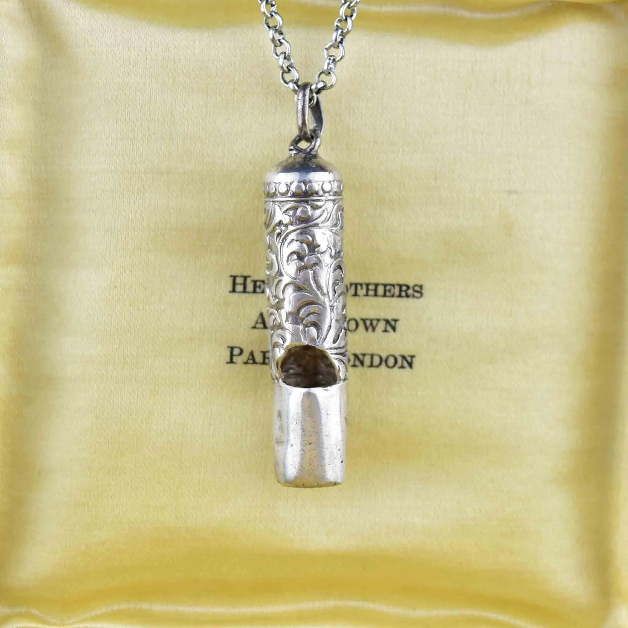 Silver Art Nouveau Working Whistle Pendant Necklace