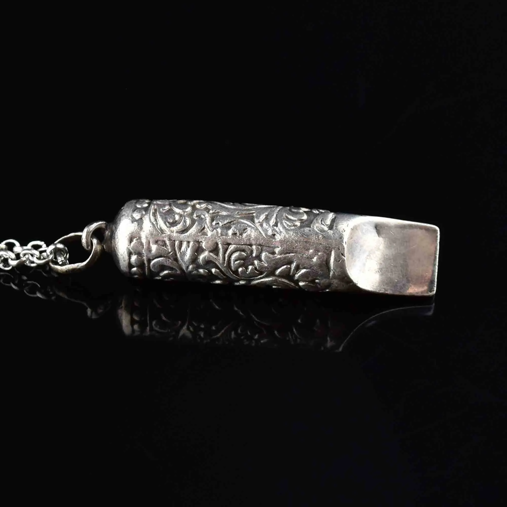 Silver Art Nouveau Working Whistle Pendant Necklace