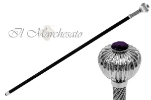 Silverplated "flower" walking stick with crystals